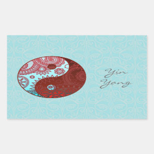Patterned Yin Yang Red and Blue Rectangular Sticker