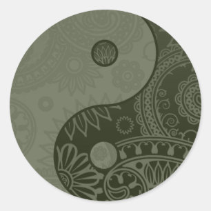 Patterned Yin Yang Sage Green Classic Round Sticker