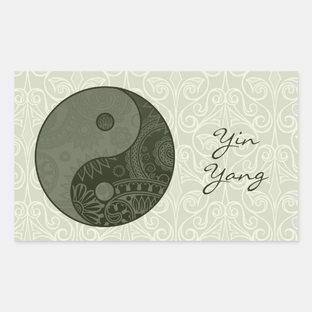 Patterned Yin Yang Sage Green Rectangular Sticker (Front)
