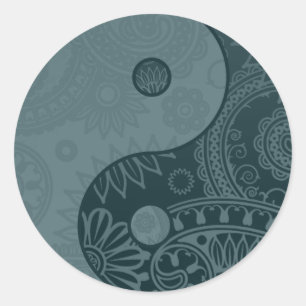 Patterned Yin Yang Slate Blue Classic Round Sticker