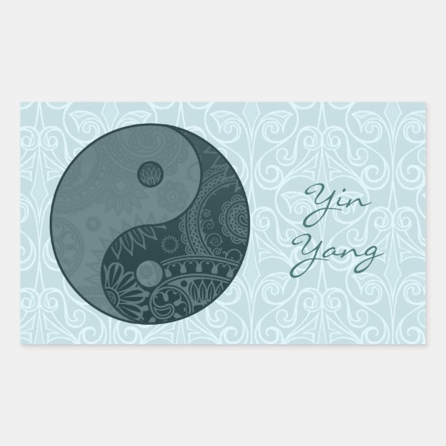 Patterned Yin Yang Slate Blue Rectangular Sticker (Front)