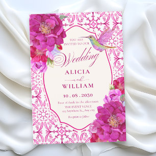 patternPink artistic tile floral wedding Invitation