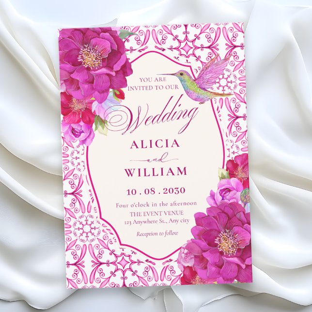 patternPink artistic tile floral wedding Invitation (Creator Uploaded)