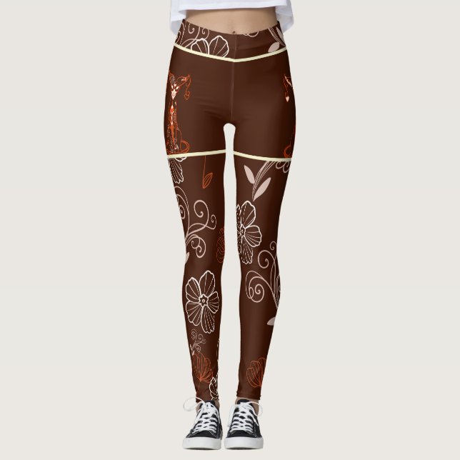 Patterns Japanese Chat & Chrysanthemum Leggings (Front)