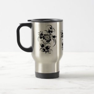 patterns of black flowers travel mug