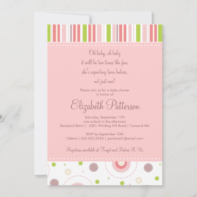 Patterns of Fun Twin Girl Baby Shower Invitation (Front)