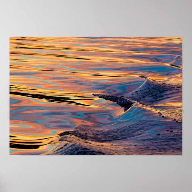 Patterns of Reflected Sunset in Boat Wake Poster (Front)