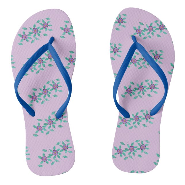 Patterns of three Purple Flowers Floral FlipFlops (Footbed)