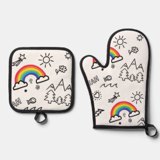Patterns tags rainbow tags oven mitt & pot holder set