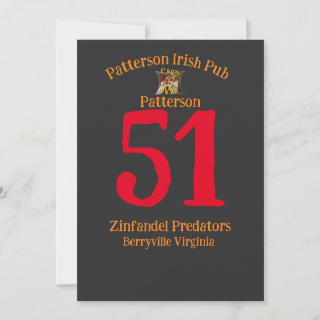 Patterson Irish Pub Zinfandel Predators Berryville Invitation (Front)