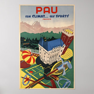 Pau, France/Vintage Art Deco Travel Poster