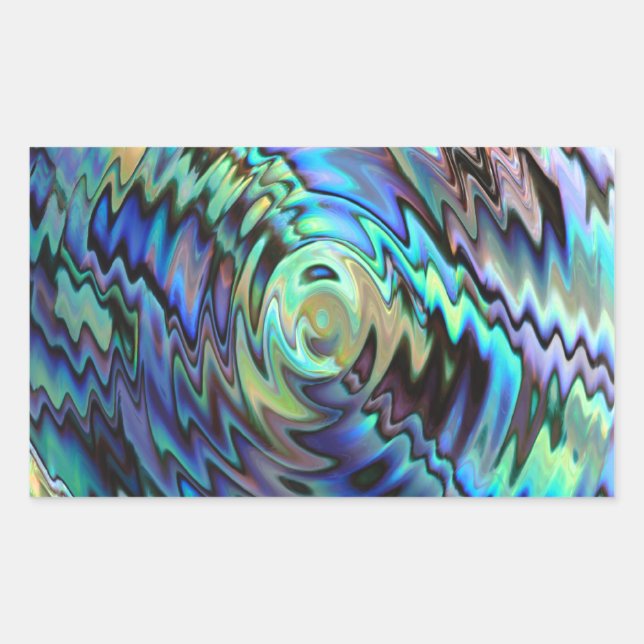 Paua abalone shells blue green abstract design rectangular sticker (Front)