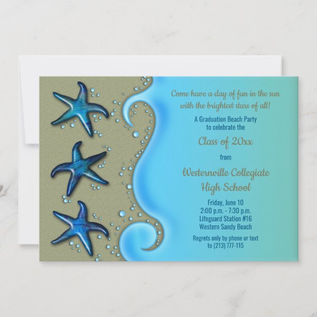 Paua Shell Starfish Beach Graduation Invitation (Front)