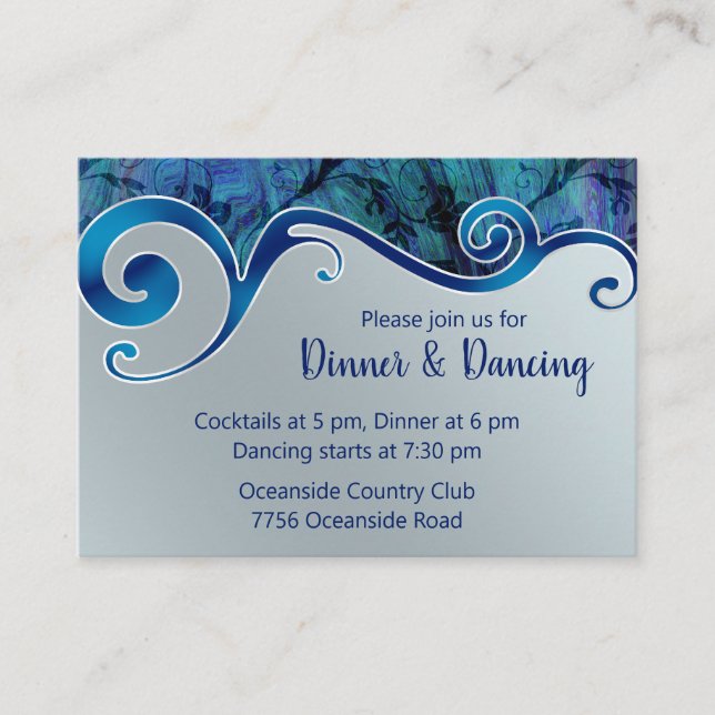 Paua shell & Waves Wedding Reception Card (Front)