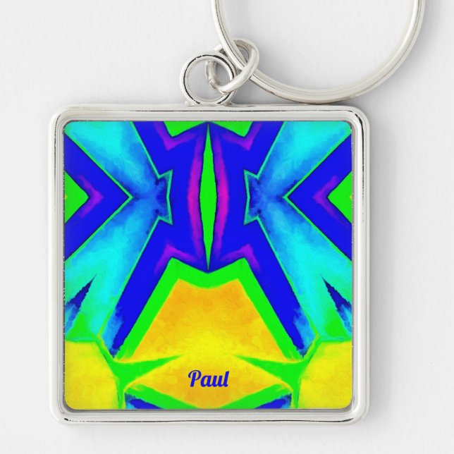 PAUL~ Blue Green and Yellow ~ Key Ring (Front)