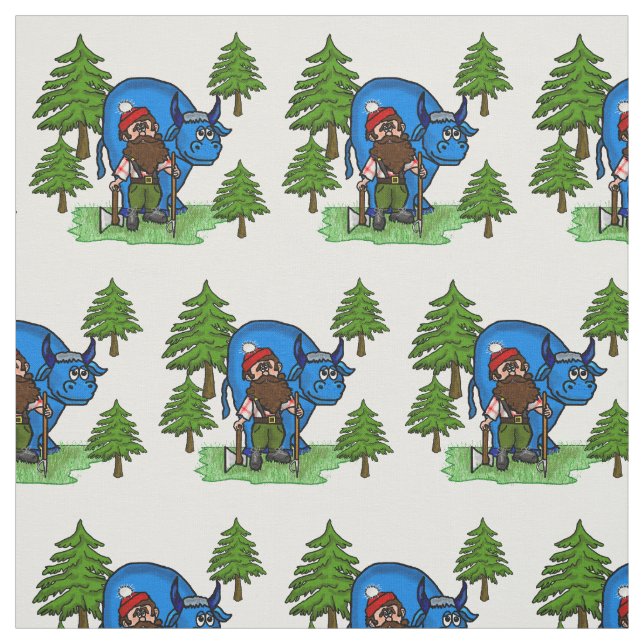 Paul Bunyan & Babe with Pine Trees Fabric (Swatch)