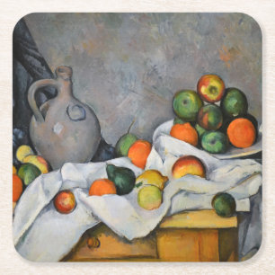 Paul Cezanne - Curtain, Jug and Fruit Bowl Square Paper Coaster