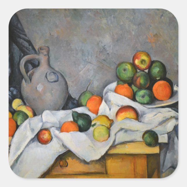 Paul Cezanne - Curtain, Jug and Fruit Bowl Square Sticker (Front)