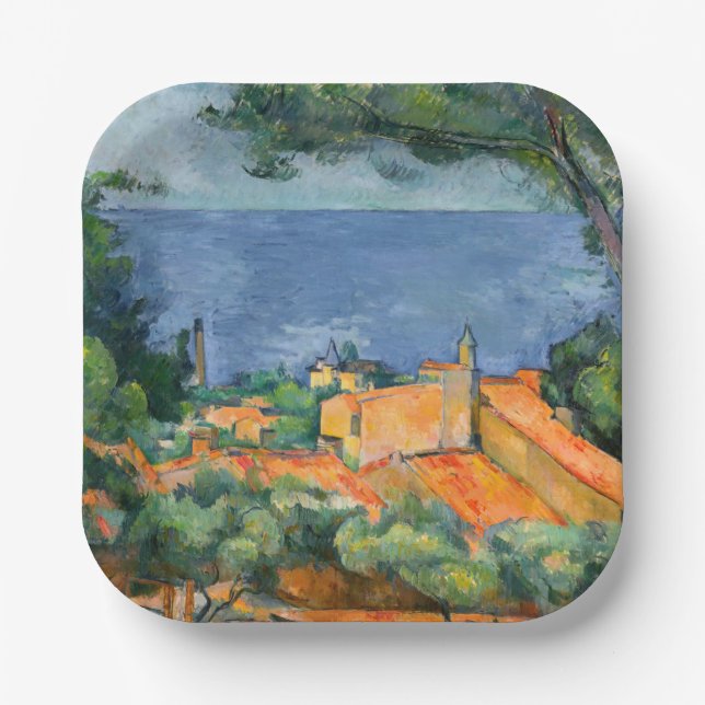 Paul Cezanne - Estaque with Red Roofs Paper Plate (Front)