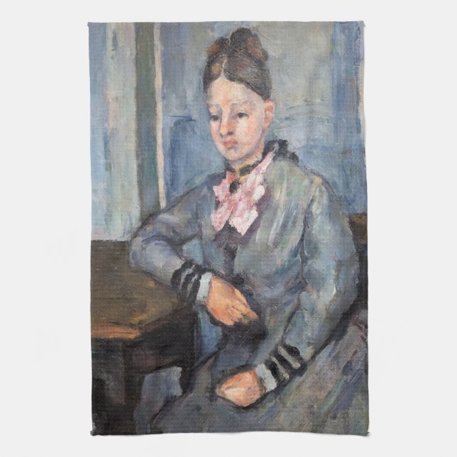 Paul Cezanne - Madame Cezanne Leaning on a Table Tea Towel (Vertical)