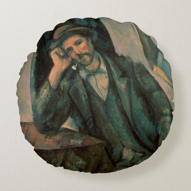 Paul Cezanne | Man Smoking a Pipe Round Cushion (Front)