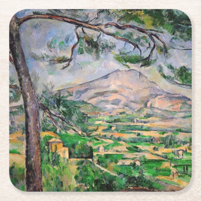 Paul Cezanne - Mont Sainte-Victoire and Large Pine Square Paper Coaster (Front)