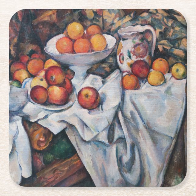 Paul Cezanne - Still Life, Apples and Oranges Square Paper Coaster (Front)