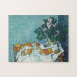Paul Cézanne Still Life with Apples and Primroses Jigsaw Puzzle<br><div class="desc">Beautiful art by the famous post impressionist painter Paul Cézanne,  one of my favourite French artists. This artwork features apples on top of a white tablecloth and a pot of primroses,  very pretty flowers.</div>