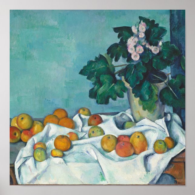 Paul Cézanne Still Life with Apples and Primroses Poster (Front)