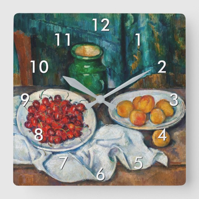 Paul Cezanne - Still Life with Cherries and Peachs Square Wall Clock (Front)