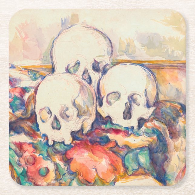 Paul Cezanne - The Three Skull Watercolor Square Paper Coaster (Front)