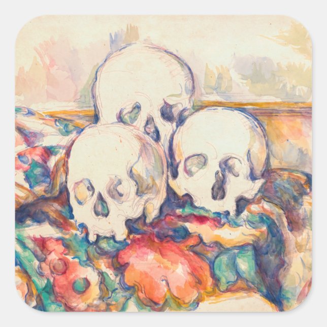 Paul Cezanne - The Three Skull Watercolor Square Sticker (Front)