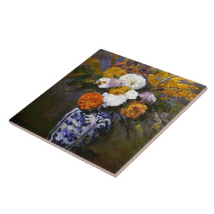 Paul Cezanne Vintage Dahlias in a Delft Vase Tile