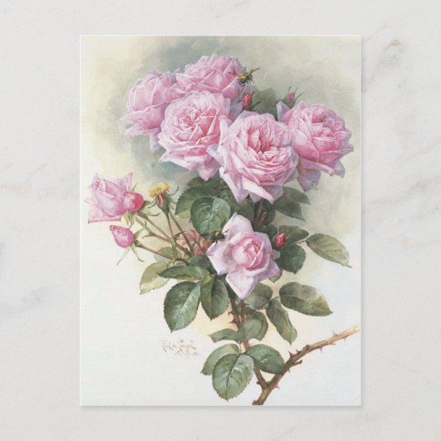 Paul_de_Longpré_-_Roses_and_Bumblebees,_1899 Postcard (Front)