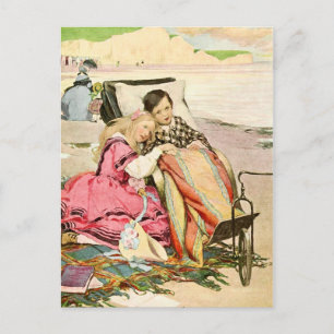 Paul Dombey and Florence on the beach at Brighton Postcard