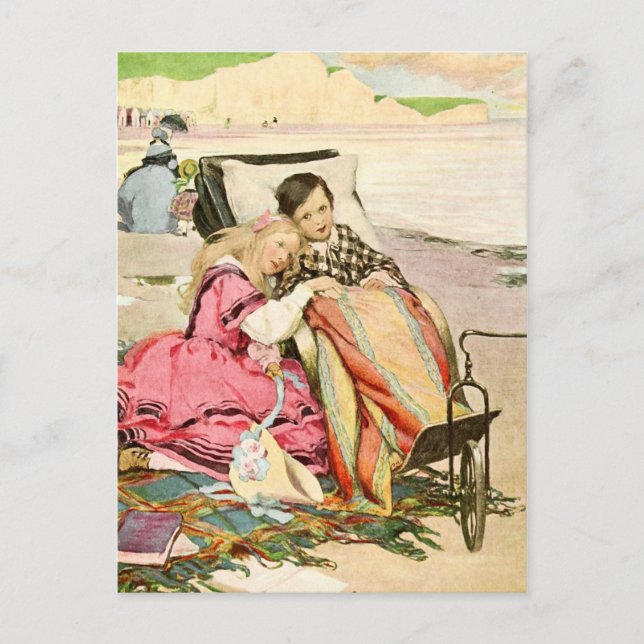 Paul Dombey and Florence on the beach at Brighton Postcard (Front)
