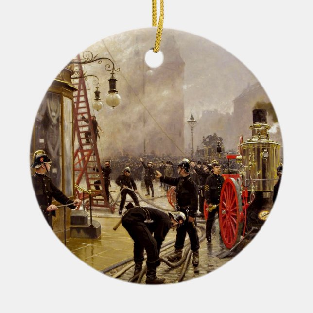Paul Fischer: A Fire on Kultorvet Ceramic Tree Decoration (Front)