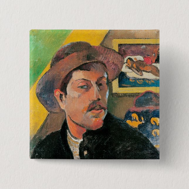 Paul Gauguin | Self Portrait in a Hat, 1893-94 15 Cm Square Badge (Front)