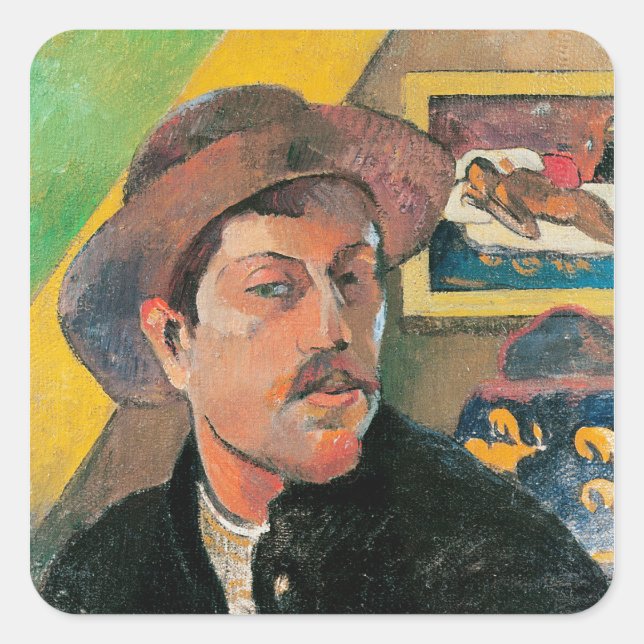 Paul Gauguin | Self Portrait in a Hat, 1893-94 Square Sticker (Front)