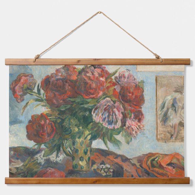 Paul Gauguin Still Life With Peonies Red Flowers Hanging Tapestry (Front)