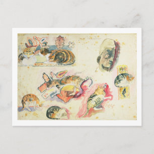 Paul Gauguin Study of Cats and a Head (w/c on pa Postcard