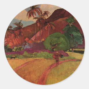 Paul Gauguin's Tahitian Landscape (1893) Classic Round Sticker
