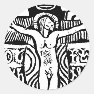 Paul Gauguin's Woodcut of Crucifix Classic Round Sticker