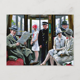 Paul-Gustave Fischer art - Copenhagen Tram. Postcard