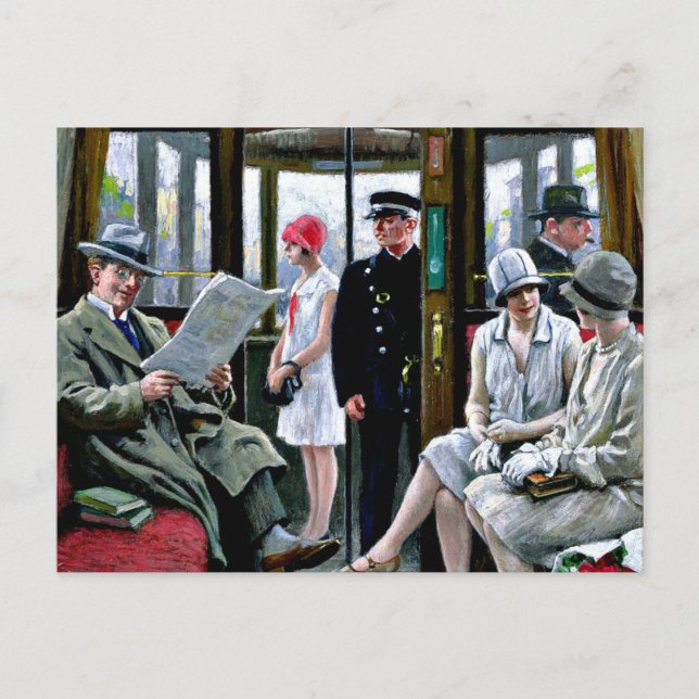Paul-Gustave Fischer art - Copenhagen Tram. Postcard (Front)