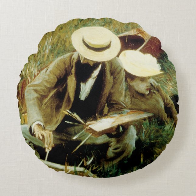 Paul Helleu Sketching with his Wife Round Cushion (Front)