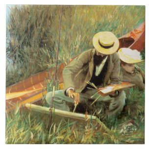 Paul Helleu Sketching with His Wife Tile