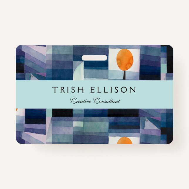 Paul Klee Abstract Tree Blue Painting ID Badge (Front)