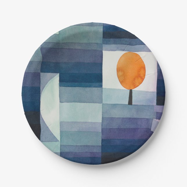 Paul Klee Abstract Tree Blue Painting Paper Plate (Front)