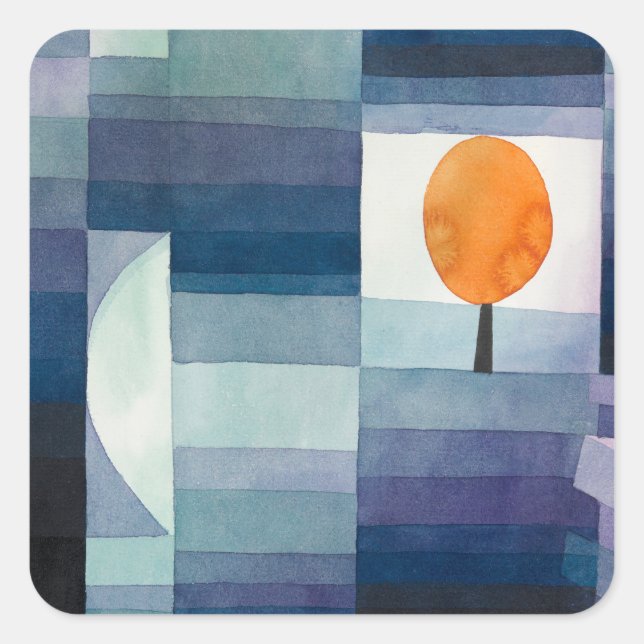 Paul Klee Abstract Tree Blue Painting Square Sticker (Front)